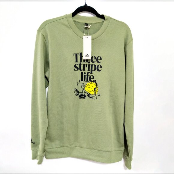 ADIDAS Three Stripe Life Crew Neck Sweatshirt Green Graphic Casual Activewear - Picture 1 of 6